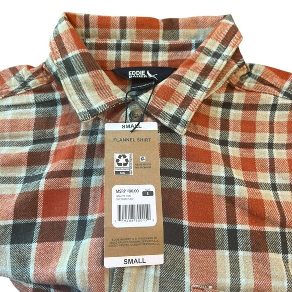 Men's NWT Eddie Bauer Long Sleeve‎ Button Up Plaid Flannel Shirt Size Small - Picture 6 of 8